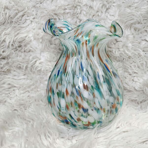 VINTAGE Fratelli Toso Murano Rainbow Color Swirl Italian Art Glass Vase Mid Cent